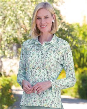 Long Sleeve Floral Polo Top